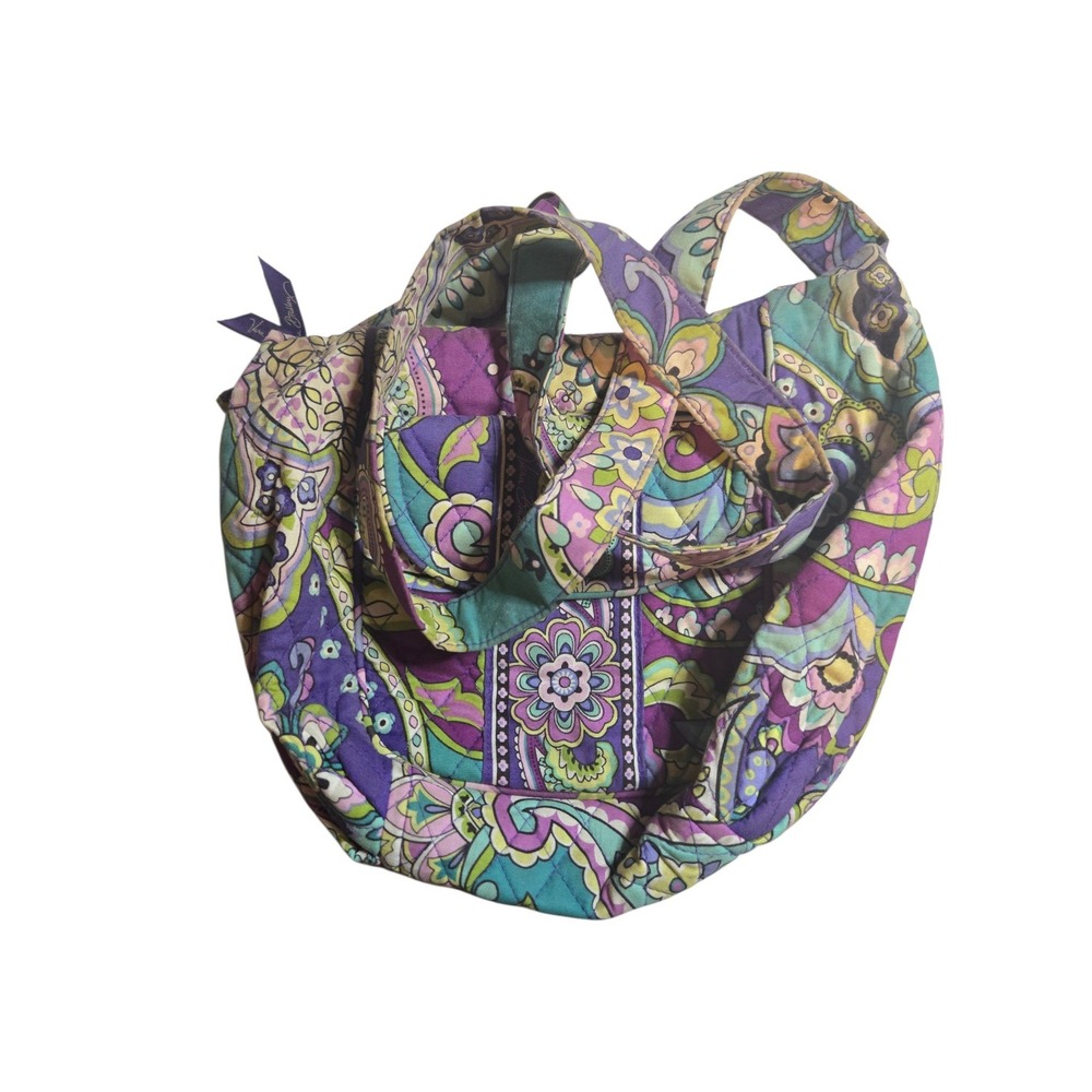 Vera Bradley Quilted Cotton‎ Shoulder Bag Purple Teal Floral Paisley Tote